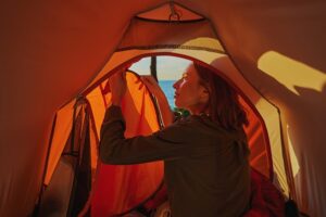 Unzipping a tent